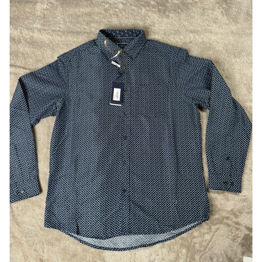 International Report Men’s Slim Fit Button Up Shirt Blue Floral Print Size L